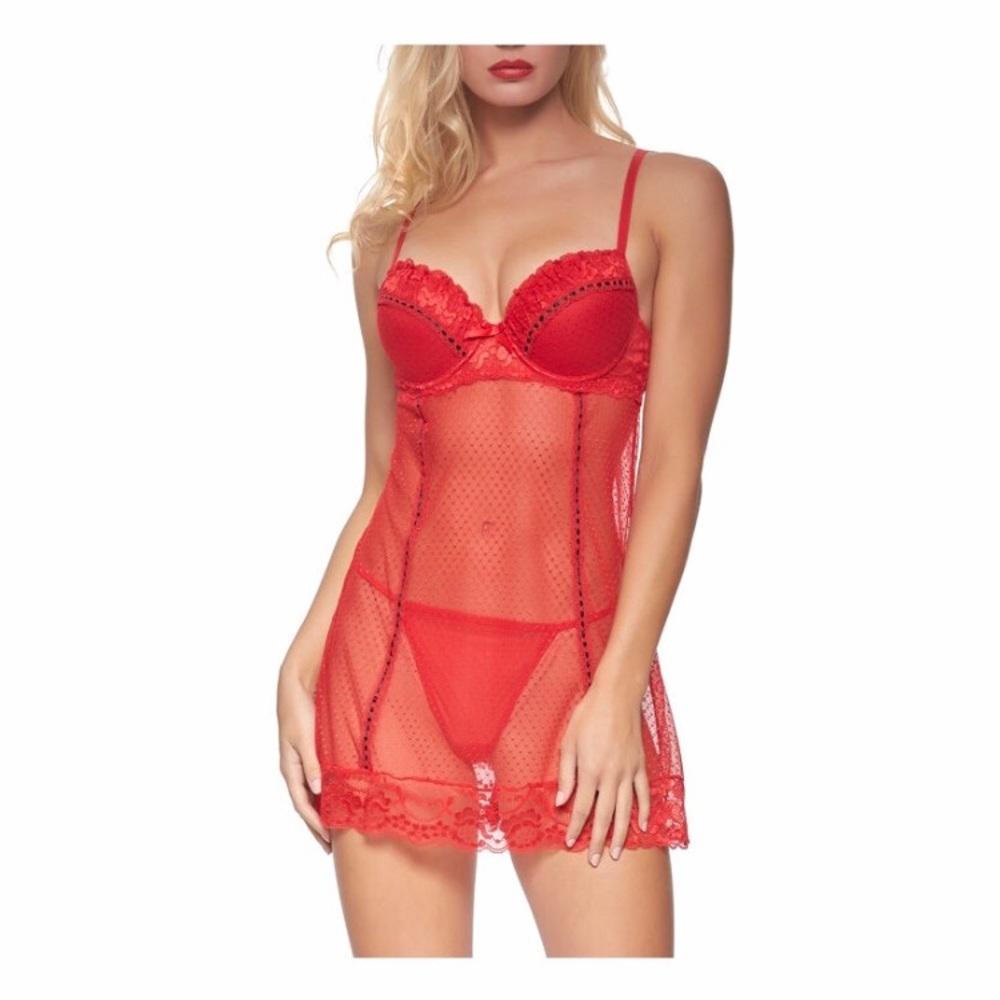 💝Sexy Body Jewels Women’s Ribbon Trim Chemise 💝